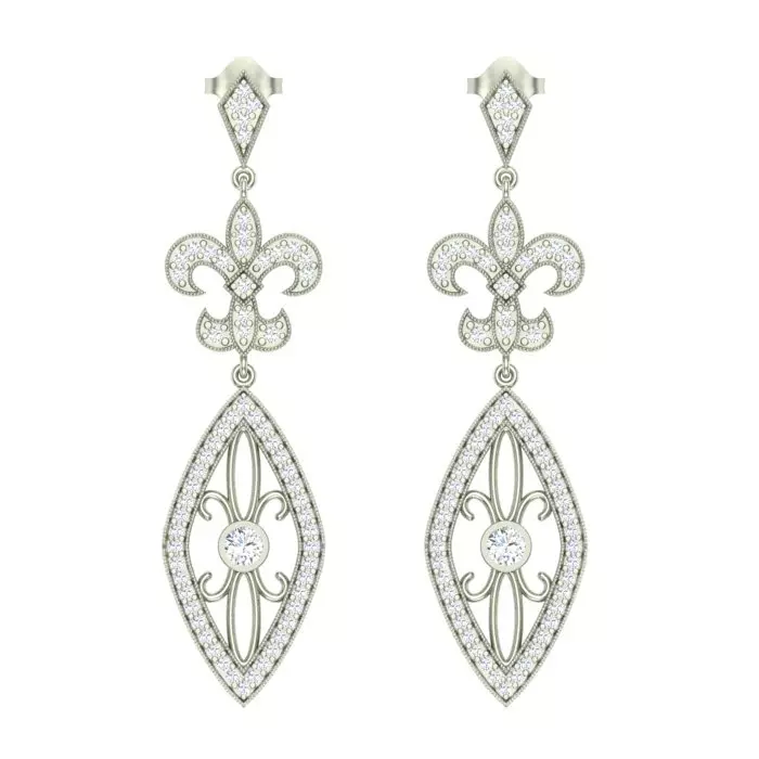 14K WHITE GOLD MILGRAIN FLEUR-DE-LIS MILGRAIN EARRINGS